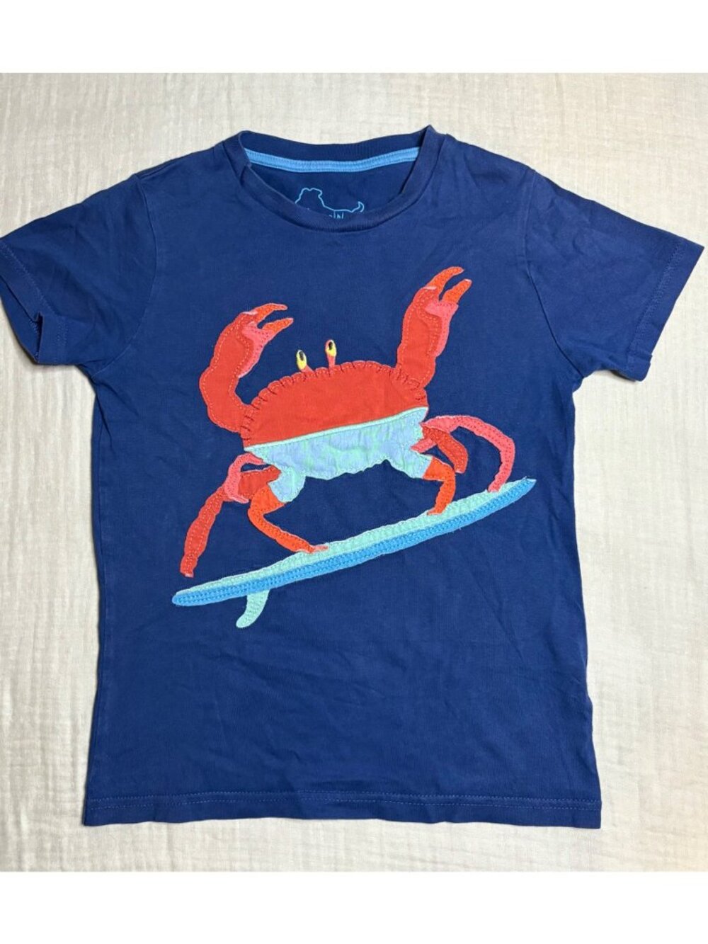 Mini Boden Kids Navy Crab Appliqué Short Sleeve T-Shirt - Boys Size 7-8Y - 100%